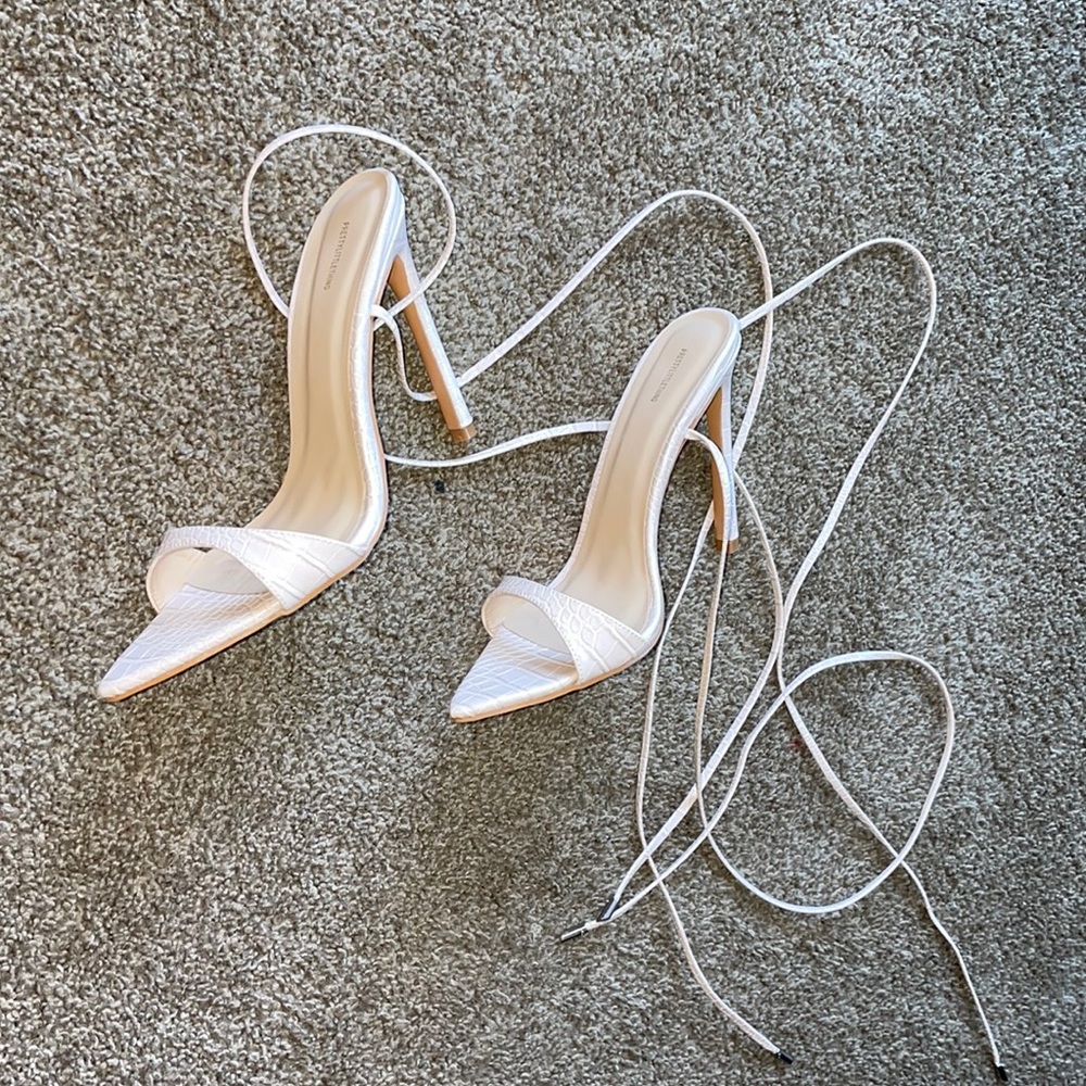 PLT beige croc lace up heels